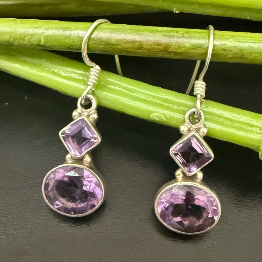 Handcrafted 925 Sterling Silver Blue Amethyst Gemstone Purple Crystal Earrings
